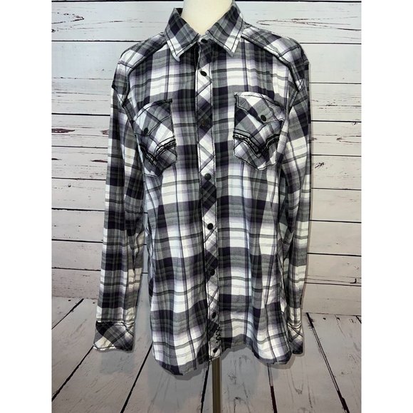 BKE Buckle Black Pearl snap front shirt‎ Large Athletic fit Western Rockabilly - Picture 1 of 9